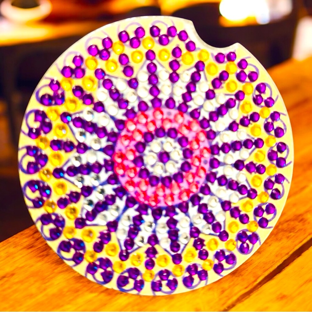 Car Coaster Hand Crafted & Sealed Diamond Art Cork Back 2.8”